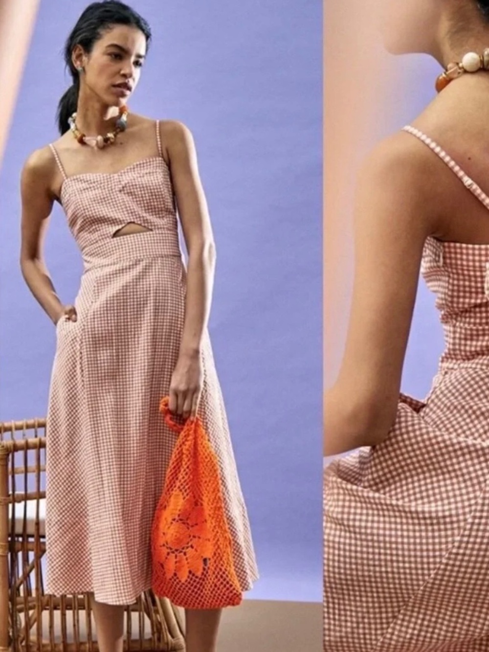 Hunter Bell Maxwell dress in burnt orange and white gingham, Size 6
